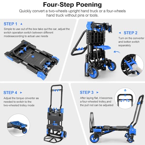 Heavy Duty 330lbs Folding Hand Truck, 2 in 1 Alu Foldable Dolly, Blue - color: Blue