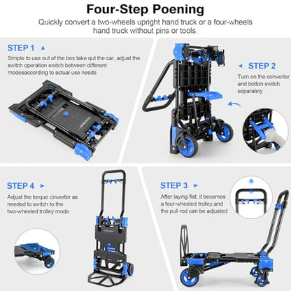 Heavy Duty 330lbs Folding Hand Truck, 2 in 1 Alu Foldable Dolly, Blue - color: Blue