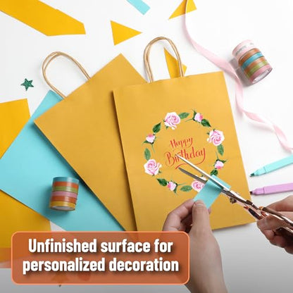 Mr. Pen- Paper Gift Bags with Handles, 60 Pack, 7.6" x 4.7" x 10.6" - color: Yellow, size: 60 Pack