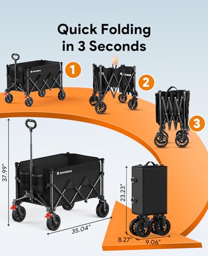 180L Wagons Carts Foldable with Wheels and Brakes for Camping Grocery - color: Black, size: 180l