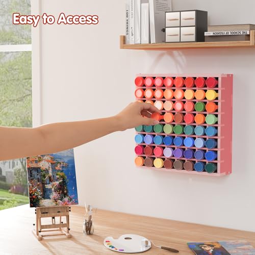 Krafetto 64-Grid Paint Organizer for 2 Oz Bottles, Wall Mount, Pink - color: 1pc pink paint rack