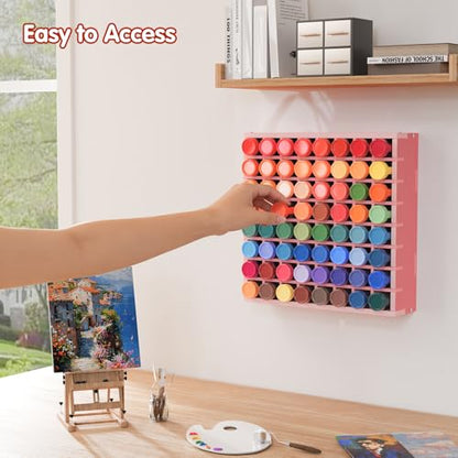 Krafetto 64-Grid Paint Organizer for 2 Oz Bottles, Wall Mount, Pink - color: 1pc pink paint rack