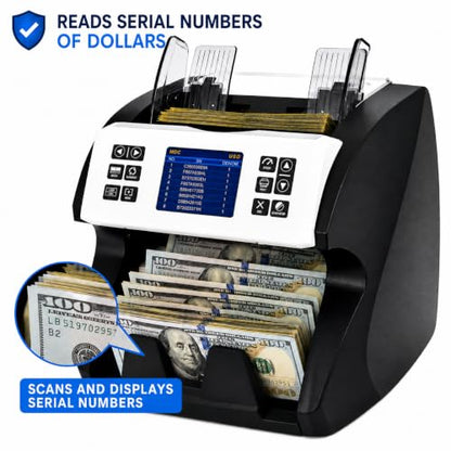 MA-180S Bill Counter Machine - Mixed Denomination Money Counter with Value Count, CIS Sensor, Serial Number Recognition, UV/MG/IR Counterfeit Detection, Bank-Grade Currency Counter for Business