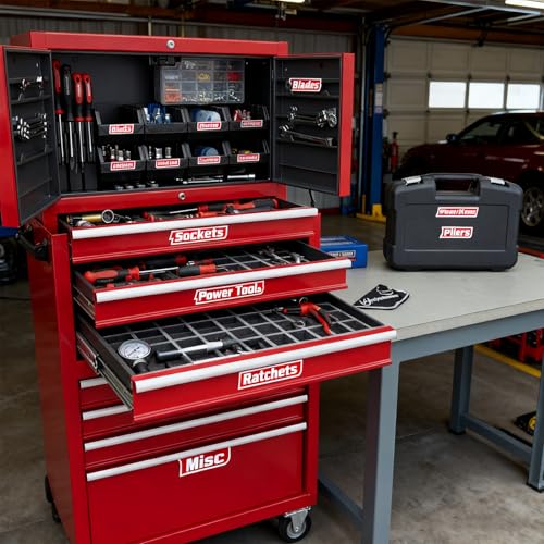 12 Pack Magnetic Tool Box Labels, Toolbox Magnets for Organization - color: Red
