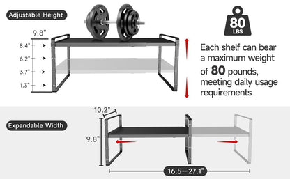 16.5~27.1" Expandable Shelf，1Pack 10.2" Wide Adjustable Height Cabinet Shelves，Black - color: Black, size: 1Pcs // 10.2''W