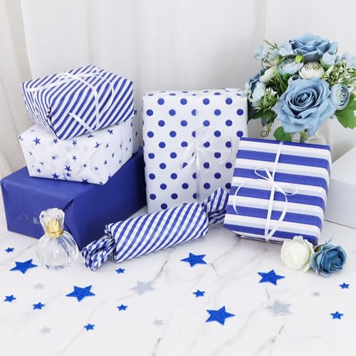 BEISHIDA 100 Sheets Blue White Tissue Paper Bulk for Gift Wrapping Gift Bag - color: bluewhite100