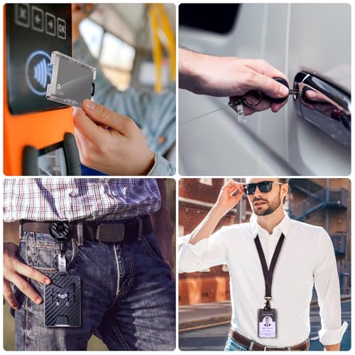 MNGARISTA Retractable Badge Holder, Heavy Duty Badge Reel Keychain with Belt Clip, 3K Carbon Fiber ID Card Holder Lanyard with 32.28" Retractable Key Chain, Black - color: Black Keychain & Holder 1 Pcs