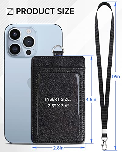 Teskyer Leather ID Badge Holder with Lanyard, Vertical Lychee Black - color: Lichee Black, size: Vertical