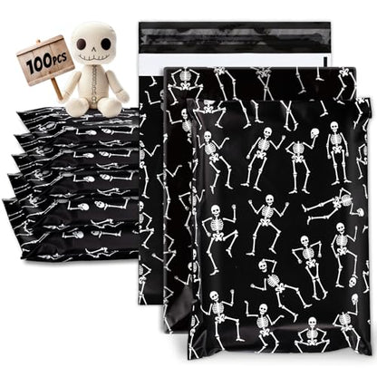 JarThenaAMCS 100Pcs Halloween Poly Mailers 10 x 13 Inch Black Dancing Skeleton Packaging Bags Self Seal Mailing Envelope Bags for Small Business Clothing - style: Dancing Skeleton