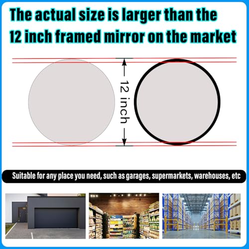 12" HD Frameless Acrylic Convex Mirror, Wide Angle Garage Blind Spot Mirror - size: 12 inch wide-angle lens+clip