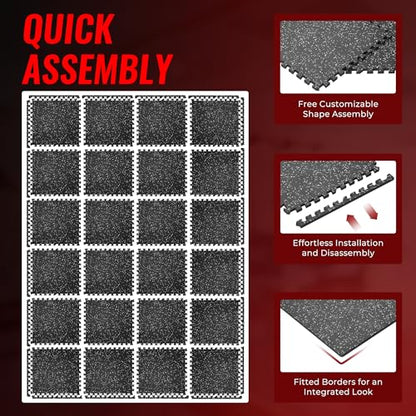 SUPERJARE 0.79'' Extra-Thick 24 Pcs 96 Sq Ft Exercise Equipment Mats - color: Black/Grey, size: 24 Tiles (96 Sq Ft)