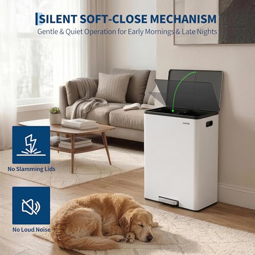 10.5 Gal Dual Compartment Stainless Steel Kitchen Trash Can with Lid, 20L+20L Recycling Garbage Bin, Soft Close Foot Pedal Trash Bin with 2 Removable Inner Buckets, Fingerprint Resistant for Home Offi - color: White, size: 2x5.25Gal