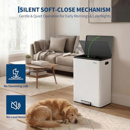 10.5 Gal Dual Compartment Stainless Steel Kitchen Trash Can with Lid, 20L+20L Recycling Garbage Bin, Soft Close Foot Pedal Trash Bin with 2 Removable Inner Buckets, Fingerprint Resistant for Home Offi - color: White, size: 2x5.25Gal