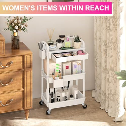 Goovilla 3 Tier Rolling Utility Cart Organizer with Removable Drawer, White - size: 3 Tier, style: White