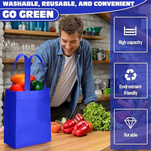 Windyun 50 Pcs Reusable Tote Bag Bulk 8 x 4 x 10 Inch, Royal Blue - color: Royal Blue