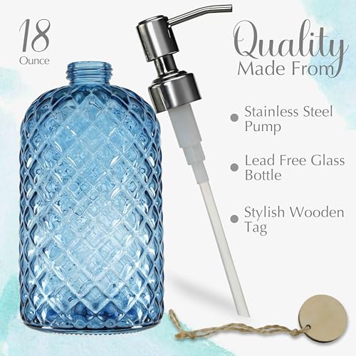 JASAI 18Oz Gem Patterned Glass Soap Dispenser for Kitchen and Bathroom - color: Navy Blue
