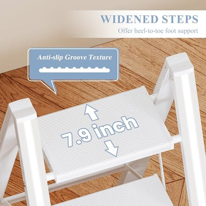 4 Step Ladder, Foldable Aluminum Step Stool with Anti-Slip Pedal - color: White, size: 4 Step