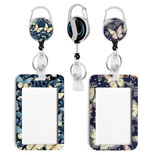 2 Pack Butterfly Starry Sky ID Badge Holder with Clip Badge Reels - color: 2 Pack-butterfly