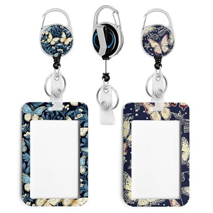 2 Pack Butterfly Starry Sky ID Badge Holder with Clip Badge Reels - color: 2 Pack-butterfly