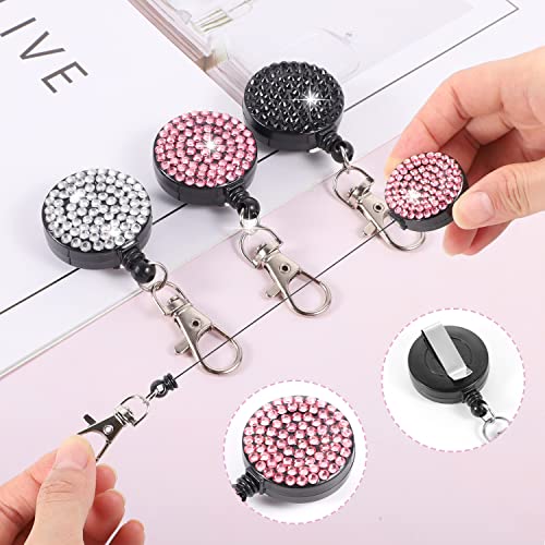 9 in 3 Sets 3 Color Upgraded Rhinestone Lanyard for ID Badges for Women Cute - style: Rhinestone Lanyard A