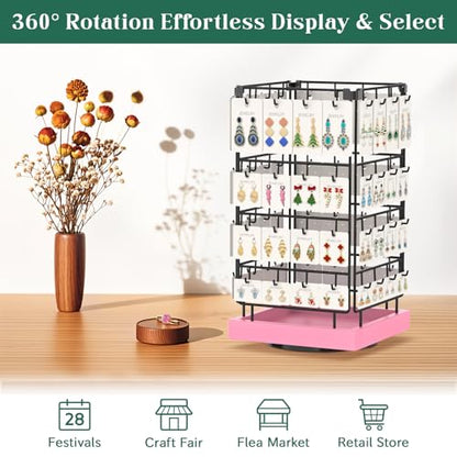 EsLuker.ly Rotating Earring Display Holder Stand for Vendors Selling, Pink - color: Pink+Black