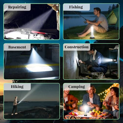 Rechargeable Flashlight High Lumens, 3-in-1 Spotlight Floodlight Strobe