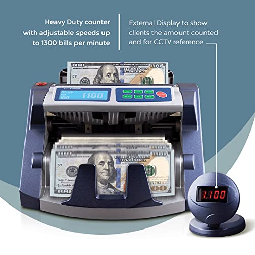 AccuBANKER AB1100PLUS UV Commercial Digital Bill Counter, Hopper Capacity 200 Bills & Speed 1,300 Bills/Min, Money Counter Machine Includes Reliable Counterfeit Detector Ultraviolet - style: UV Detector