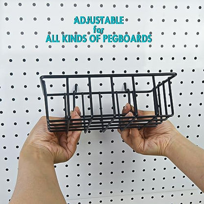 Pegboard Bins Baskets Organizer with Peg Board Hooks Cups - 28 Pack Peg Accessories Fit 1/8" & 1/4" Pegs - Black Holders & Hangers for Garage Craftroom Tool Hanging Display Storage Organization