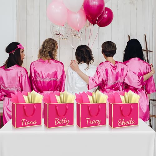 ReliThick 12 Pack Paper Gift Bag with Handles & Tissue, Hot Pink, Gold - color: Hot Pink, Gold