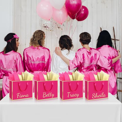 ReliThick 12 Pack Paper Gift Bag with Handles & Tissue, Hot Pink, Gold - color: Hot Pink, Gold