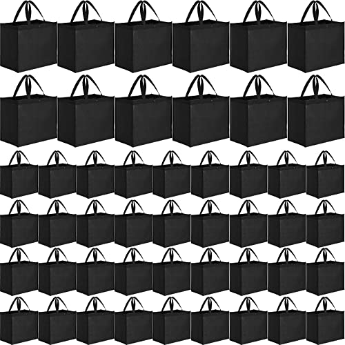 Boao 48 Pack Reusable Grocery Bags 13''L x 9.4''W x 15''H Large Foldable Shopping Tote Bag Non Woven with Handle and Button - color: Black
