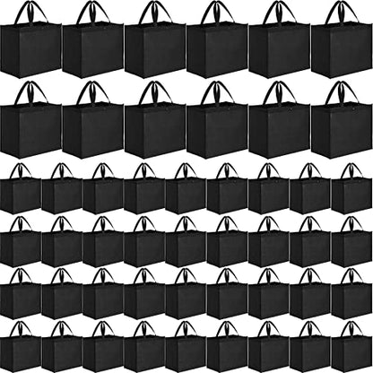 Boao 48 Pack Reusable Grocery Bags 13''L x 9.4''W x 15''H Large Foldable Shopping Tote Bag Non Woven with Handle and Button - color: Black