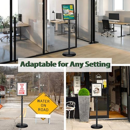 6 Pack Pedestal Sign Holder, 8.5 x 11" Adjustable Floor Standing Sign Stand - color: Black, size: 8.5x11in-6p