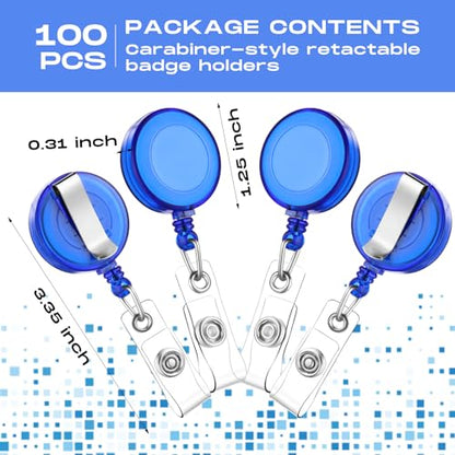 Zonon 100 Pcs Retractable Badge Reel ID Holder with Clip,Transparent Blue - color: Transparent Blue