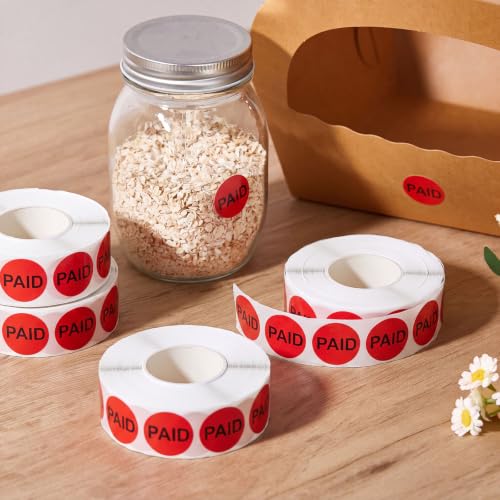 Zhanmai 5Roll 5000 Pcs 1" Paid Stickers Self Adhesive Label Fluorescent Red - color: Red