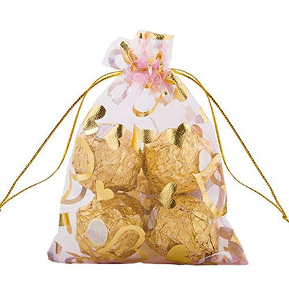 Stratalife 4"x6" Heart Organza Bags with Drawstring, 100PCS - color: 100PCS Heart Pink 4X6