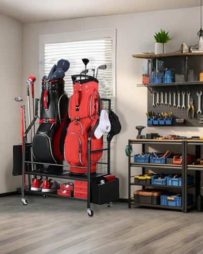 FHXZH Golf Bags Storage Garage Organizer - Golf Bag Stand for 2 Bag