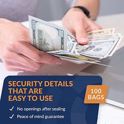 ControlTek SafeLok 9" x 12", Clear with Pocket, 100 Bags,Tamper-Evident Deposit Bags, Outside Reclosable Pocket, Tear-off Receipt + Large Barcodes 585088
