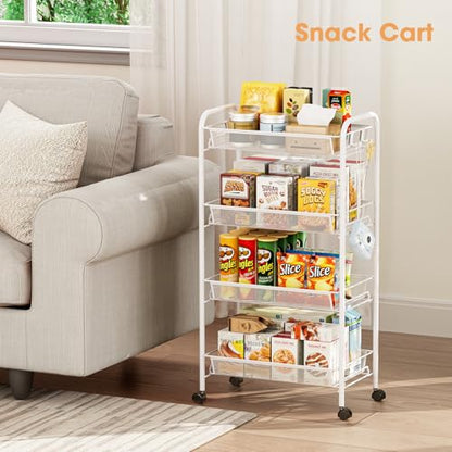 TOOLF 4 Tier Rolling Cart, Metal Utility Storage Cart with Wheels, White - color: White, size: 4-Tier