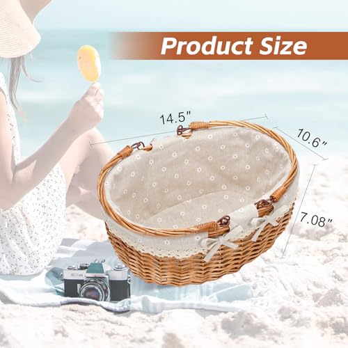 Good GAIN Wicker Picnic Basket w/Fold Handles,Willow Empty Baskets,Cream - color: White
