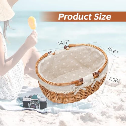 Good GAIN Wicker Picnic Basket w/Fold Handles,Willow Empty Baskets,Cream - color: White