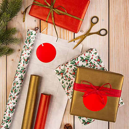 Hallmark Christmas Gifting Compendium, 3 Pack Wrapping Paper, 2M Each, 6 Gift Tags, 2 Raffia Ribbons, Festive Designs, Red, Gold Compendium Pack
