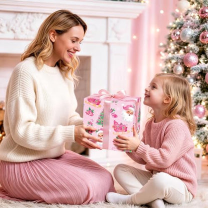 WERNNSAI Pink Christmas Wrapping Paper 17 In x 33 Ft Pink Santa Gift Wrap - color: Pink Christmas Tree