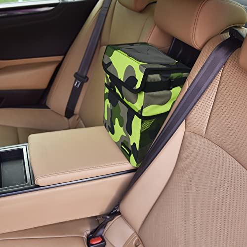 SIBOFUEGO Cute Car Trash Can with Lid, Collapsible, Leak-Proof, 2 Gallon - color: Green Camo, size: 2 Gallons