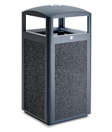 Commercial Outdoor Trash Can 30 Gallon, Heavy Duty Steel Mesh Garbage Bin with Metal Liner 0t1 - color: Black, size: Medium - Square