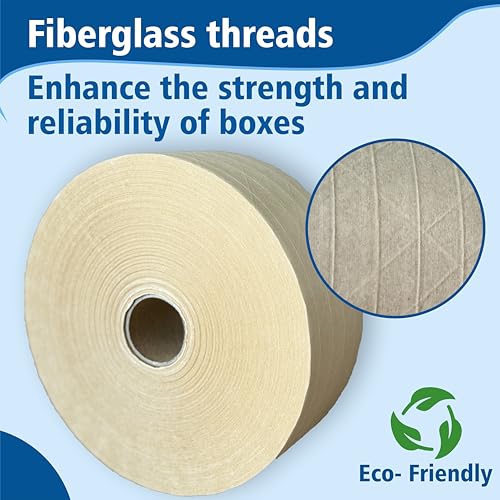 3" x 450 Feet Reinforced Water Activated Gummed Kraft Paper Tape (10-Pack, 4500FT Total) for Heavy Duty Secure Packing & Shipping, Tamper Evident Brown Gummed Tape