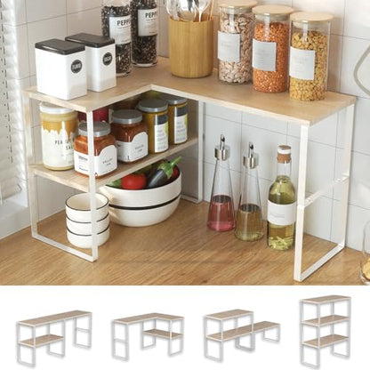Golener Kitchen Counter Organizer, Countertop Shelf, Adjustable, Stackable - color: Natural Beige, size: Large