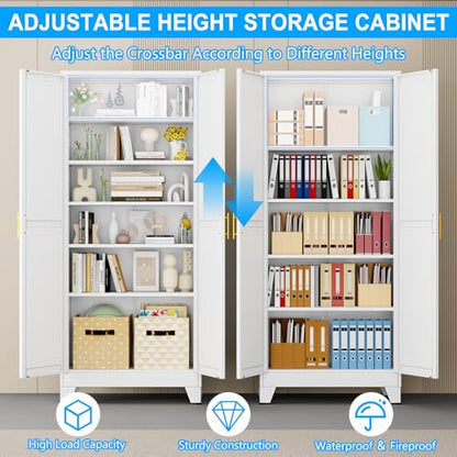pozdeg 75" White Steel Tall Garage Storage Cabinet - color: White, size: 15.74"D x 31.5"W x 75"H