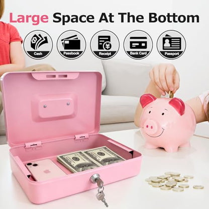 10" Cash Box with Money Tray, Pink, Large - color: Pink, size: Large