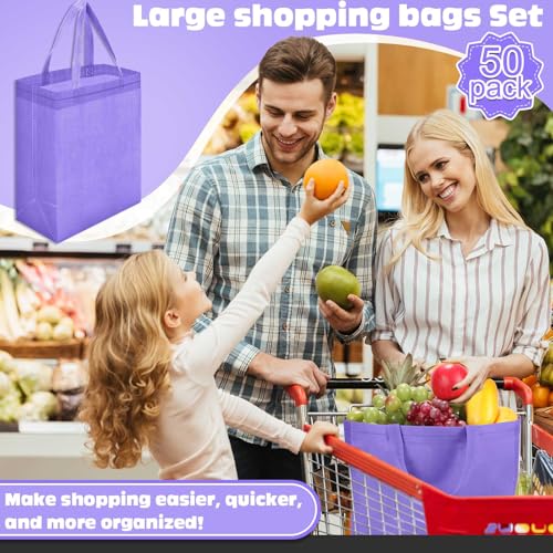 Windyun 50 Pcs Reusable Tote Bag Bulk 8 x 4 x 10 Inch, Light Purple - color: Light Purple